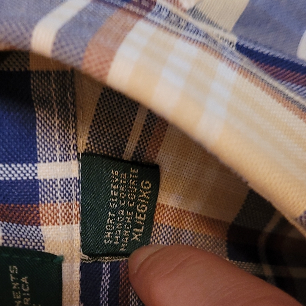 Men's LOAFERS Size XL blue tan plaid Shirt button down wrinkle resistant - Picture 3 of 5